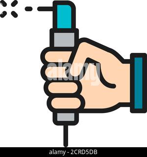 Main avec torche de soudage, outil de soudage, icône de ligne de couleur plate. Illustration de Vecteur