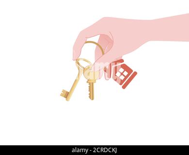 Main donnant la clé de maison à un autre modèle de main pour la vente ou louer maison concept guérir agent immobilier plat vecteur illustration sur fond blanc Illustration de Vecteur