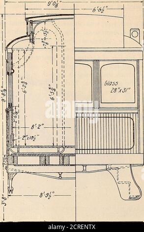 . Maître mécanicien de chemin de fer [microforme] . o être mis en service pratique et les voitures herereferred pour avoir été construit à ce but. L'illustration ci-contre est de 56 pieds. 4 po de long sur tout et 8 po de largeur tt.ioJ4. Il est conduit par l'Our Westinghousemotors de 150 chevaux chacun, faisant un total de 600 chevaux par voiture, adapté pour 65 ou 75 miles perhour. L'extérieur de la voiture est peint en marron, couleur qui a été adopté en standard par la lecompany. ^-vs snewn par tne accompagnant les vues intérieures, quand arrangé comme une voiture de salon trie inférieur présente une apparence agréable et tout le confort de da Banque D'Images