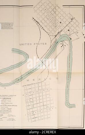 . Procédures. L'argumentation des ponts ferroviaires entre Brownsville, Texas, et Matamoros, Tamaulipas; et Laredo, Texas, et Nuevo Laredo, Tamaulipas . M()IMI:. r—P.Kowxsvii-LE Eridge, L(X)King en face de ^Fi xicax Sihk 12. I I LAREDO—NUEVO-LAREDO PONT WASHINGTON. D. C, le 23 avril 1912.l'honorable secrétaire d'État. Sir : 1 ont l'honneur de vous faire tenir ci-joint les journaux conjoints, en espagnol et en anglais, en date du 12 juin 1911 et du 15 février 1912, couvrant la monoquentation ui le nouveau pont ferroviaire traversant le Rio Grande Ijetween Laredo, Texas, et Xueo Laredo, Tamaulipas.A ma Banque D'Images