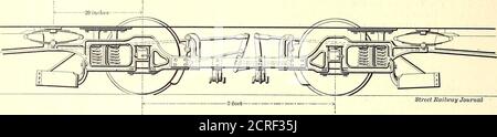 . Journal de chemin de fer de la rue . JOURNAL DE CHEMIN DE FER REET. [Vol X. N° 3. Est enfin enduit de peinture isolante étanche. Les chargeurs principaux sont posés dans des tuyaux. La profondeur du conduit est considérablement inférieure à celle requise pour un conduit à câbles. La forme du bras du chariot est indiquée dans la petite gravure. Ce bras est fourni avec deux patins de contact, qui entourent presque la partie supérieure du rail de contact, afin qu'ils ne puissent pas sauter le conducteur. Les chaussures de contact sont fournies avec un arrangement pivotant afin de compenser toute irrégularité de la piste, et par le camion St. Louis car Companys No. 8. Banque D'Images