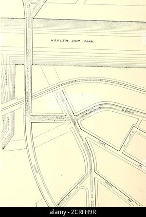 . Journal de chemin de fer de la rue . SCHÉMA ILLUSTRANT L'EXTENSION PROPOSÉE DE LA VOIE FERRÉE UNION, NEW YORK, À TRAVERS le pont du barrage de MC COMBS, aucun moyen de passer des lignes de chemin de fer Union au système de transport sur le côté ouest de l'île de Manhattan, Sauf par.une longue promenade à travers le pont McCombs Dam jusqu'au quartier nord du Manhattan Elevated Railway et la huitième ligne Avenuesurface. La compagnie de chemin de fer de l'Union a cherché à établir cette connexion depuis un certain temps, mais a été empêchée jusqu'à la prése par l'opposition principalement des intérêts de transport, whohether ont prétendu que l'introduction de Banque D'Images