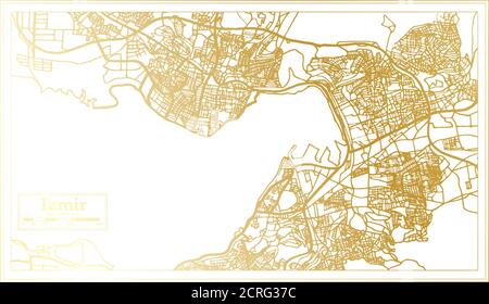 Carte de la ville de la Turquie d'Izmir en style rétro en couleur dorée. Carte de contour. Illustration vectorielle. Illustration de Vecteur