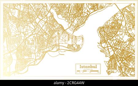 Istanbul Turquie carte de la ville en style rétro en couleur dorée. Carte de contour. Illustration vectorielle. Illustration de Vecteur