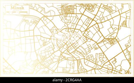 Minsk Belarus carte de la ville en style rétro en couleur dorée. Carte de contour. Illustration vectorielle. Illustration de Vecteur