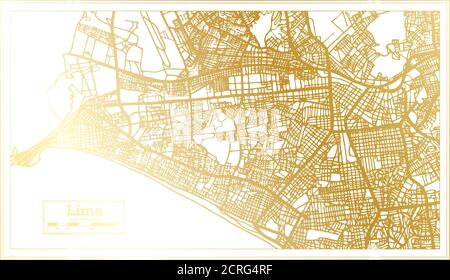 Lima Pérou carte de la ville en style rétro en couleur d'or. Carte de contour. Illustration vectorielle. Illustration de Vecteur