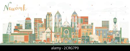 Newark New Jersey City Skyline avec Color Buildings. Illustration vectorielle. Newark Cityscape avec des sites touristiques. Illustration de Vecteur