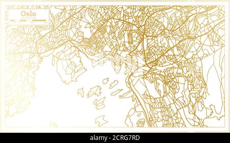 Oslo Norvège carte de la ville en style rétro en couleur dorée. Carte de contour. Illustration vectorielle. Illustration de Vecteur