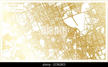 Riyad Saudi Arabia carte de la ville en style rétro en couleur d'or. Carte de contour. Illustration vectorielle. Illustration de Vecteur