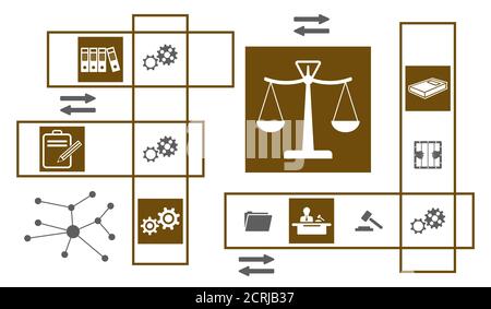 Concept de justice avec icônes connectées Banque D'Images