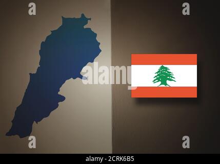 Carte et drapeau du Liban, pays d'Asie, sur fond concret, illustration 3D Banque D'Images