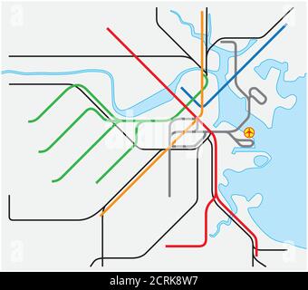 Carte vectorielle du métro de Boston, Massachusetts, États-Unis Illustration de Vecteur