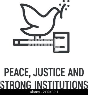La paix, la justice et des institutions fortes sont une icône noire. Responsabilité sociale de l'entreprise. Objectifs de développement durable. Panneau SDG. Pictogramme pour publicité, web Illustration de Vecteur