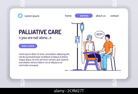 Modèle de brochure sur les soins palliatifs. Conception de la couverture de traitement du cancer. Affiche du magazine d'assistance médicale. Imprimer le dessin avec des illustrations linéaires Illustration de Vecteur