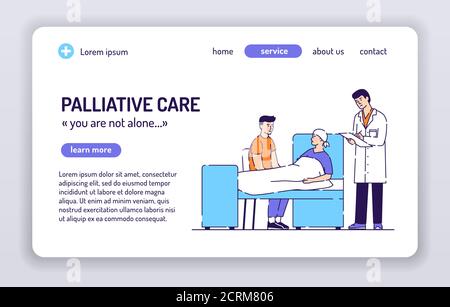 Bannière Web sur les soins palliatifs. Santé traitement médical. Personnage de dessin animé isolé sur fond blanc. Concept de page Web, présentation, smm, publicité Illustration de Vecteur