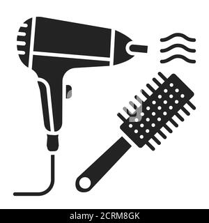 Pour sécher les cheveux, icône de glyphe noir. Articles de coiffage, sèche-cheveux et brosse à cheveux. Services de coiffeur. L'industrie de la beauté. Pictogramme pour page Web, Promo. INTERFACE UTILISATEUR UTILISATEUR UX Illustration de Vecteur