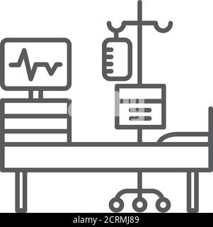 Icône noire de la ligne de chimiothérapie. Service hospitalier, thérapie intensive. Traitement médical. Soins palliatifs. Illustration de Vecteur