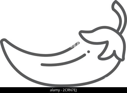 Icône en forme de ligne noire au piment rouge. Paprika. Panneau de produit épices chaudes. Légumes naturels. Cuisine mexicaine. Ingrédient de cuisson. Elément de conception. Illustration de Vecteur