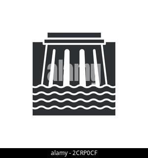 Icône noire de glyphe d'hydroélectricité. Panneau des ressources en eau. Symbole de technologie verte. Pictogramme de vecteur d'énergie alternative. Bouton pour page Web, application, Promo Illustration de Vecteur