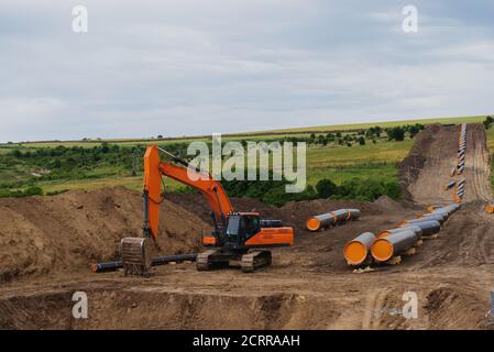 Travaux de construction de gazoduc pour le flux des Balkans en Bulgarie Banque D'Images