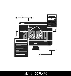 Icône de glyphe noir de développement back-end. Comprend trois parties : un serveur, une application et une base de données. Pictogramme pour page Web, application mobile, Promo Illustration de Vecteur