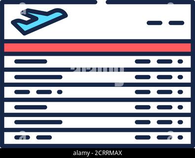 Icône de la ligne de couleur du tableau des départs. Montez à bord de l'aéroport avec l'état actuel des vols. Pictogramme pour page Web, application mobile, Promo. INTERFACE UTILISATEUR GRAPHIQUE UTILISATEUR UX Illustration de Vecteur