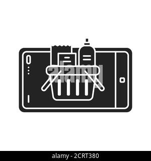 Réalité augmentée shopping en ligne icône de glyphe noir. Magasin d'alimentation virtuel dans un téléphone intelligent. Pictogramme pour page Web, application mobile, Promo. INTERFACE UTILISATEUR GRAPHIQUE UTILISATEUR UX Illustration de Vecteur