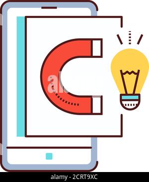 Icône de ligne de couleur de rassemblement d'idées. Recherche et analyse d'informations sur le smartphone. Pictogramme pour page Web, application mobile, Promo. Élément de conception UI UX GUI Illustration de Vecteur