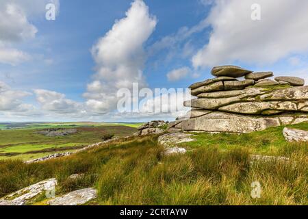 Les rochers empilés des Cheesewring sur Bodmin Moor, en Cornouailles, en Angleterre Banque D'Images