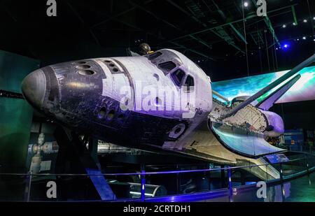 Cape Canaveral, Floride, États-Unis - avril 2014 : NASA Kennedy Space Center, navette spatiale Atlantis en exposition Banque D'Images