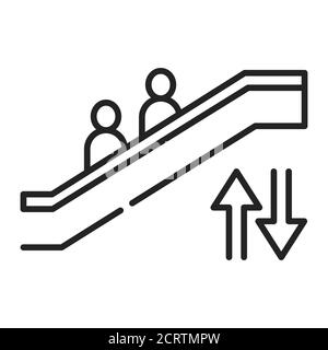 Icône de la ligne noire de l'escalier roulant. Escalier en mouvement qui transporte des personnes entre les étages d'un bâtiment. Pictogramme pour page Web, application mobile, Promo. INTERFACE UTILISATEUR UTILISATEUR UX Illustration de Vecteur