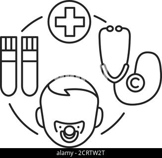 Icône de la ligne noire de la maladie de l'enfant. Signe de soins de santé pédiatriques. Concept de garde d'enfants. Pictogramme pour page Web, application mobile, Promo. Élément de conception UI UX GUI Illustration de Vecteur