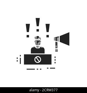 Le chef de la manifestation est un symbole noir de glyphe. Le Président promeut la protestation sociale. Parler en public. Manifestations de troubles civils. Pictogramme pour page Web, application mobile Illustration de Vecteur