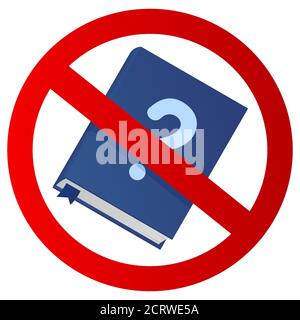 Belle icône avec livre fermé barré et signe de question sur le couvercle Illustration de Vecteur