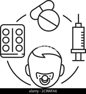 Icône en forme de ligne noire pour les maladies infectieuses pédiatriques. Éruption cutanée. Maladies dermatologiques chez les enfants. Pictogramme pour page Web, application mobile, Promo. INTERFACE UTILISATEUR UTILISATEUR UX Illustration de Vecteur