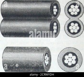 . La Standard Underground Cable Company fabricants de télégraphe, de téléphone et de câbles de lumière électrique ... . sur ; et à la facilité et à la soucoupe avec laquelle leurs fils peuvent être placés au-delà de la portée des suchdangers. Pour les travaux sous-marins, la compagnie de câbles souterrains standard est prête à fournir un câble de première classe, complet dans tous les exigences pour une telle utilisation, fortement blindé, et suffisamment de renforcement de la traction pour garantir une usure réussie et un long service. La foudre, le grand ennemi des câbles souterrains, n'a jamais causé de problème avec ce câble, bien qu'une section de celui-ci soit connectée à l'uno Banque D'Images