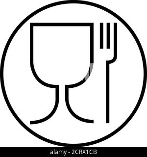 Symbole de sécurité alimentaire. L'icône internationale pour les matériaux sans danger pour la nourriture est un verre à vin et un symbole de fourchette. Version mince en rond . Illustration de Vecteur