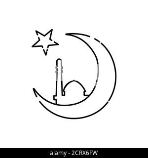 Icône de ligne noire de Ramadan Kareem. Croissant de lune et mosquée. Pictogramme pour page Web, application mobile, Promo. Élément de conception UI UX GUI. Contour modifiable. Illustration de Vecteur