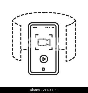 caméra vidéo panoramique à 360 degrés dans l'icône de la ligne noire du smartphone. Technologie innovante. Pictogramme pour page Web, application mobile, Promo. INTERFACE UTILISATEUR GRAPHIQUE UTILISATEUR UX Illustration de Vecteur