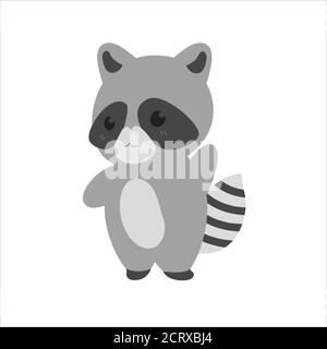 Joli raton laveur vectoriel sur un fond blanc isolé. Un personnage de dessin animé de style kawaii. Zoo sucré d'animaux sauvages et animaux de compagnie pour la chambre des enfants, imprimé, Illustration de Vecteur