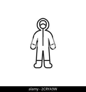Icône de la ligne noire de l'ouvrier en costume de protection. Protéger contre les virus. Service de nettoyage. Pictogramme pour le Web, l'application mobile, la promotion. Élément de conception UI UX Illustration de Vecteur