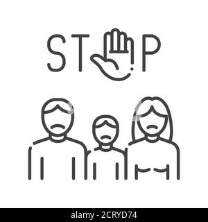 Icône de la ligne noire Stop violence. Concept de protection des victimes d'intimidation. Inscrivez-vous pour accéder à la page Web, à l'application mobile, au bouton et au logo. Contour modifiable. Illustration de Vecteur