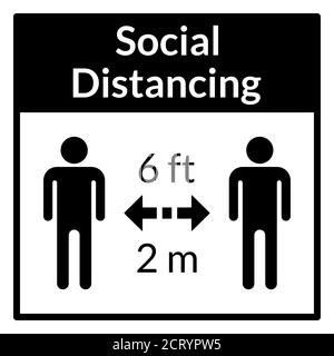 Social distance de distance Gardez une distance de sécurité de 6 pi (6 pieds) ou 2 m (2 mètres) icône carrée. Image vectorielle. Illustration de Vecteur
