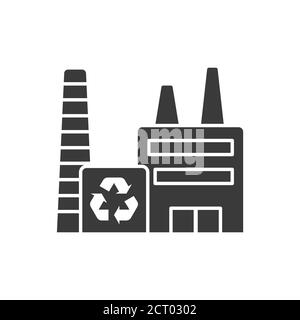 Icône noire de glyphe de l'usine de traitement des déchets. Production écologique et recyclage écologique. Pictogramme vecteur de protection de l'environnement. Pour le Web Illustration de Vecteur