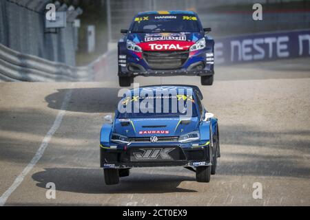 03 KRISTOFFERSSON Johan (SWE), Kristoffersson Motorsport (SWE), Volkswagen polo, action, 01 HANSEN Timmy (SWE), Team Hansen (SWE), Peugeot 208, action Banque D'Images