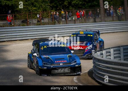 03 KRISTOFFERSSON Johan (SWE), Kristoffersson Motorsport (SWE), Volkswagen polo, action, 01 HANSEN Timmy (SWE), Team Hansen (SWE), Peugeot 208, action Banque D'Images