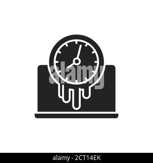 Symbole de glyphe noir de temps de perte. Temps passé près du concept d'ordinateur. Inscrivez-vous pour accéder à la page Web, à l'application mobile, au bouton et au logo. Elément vectoriel isolé. Illustration de Vecteur