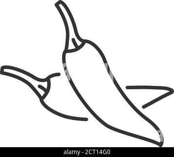 Icône en forme de ligne noire au piment rouge. Paprika. Panneau de produit épices chaudes. Légumes naturels. Cuisine mexicaine. Illustration de Vecteur