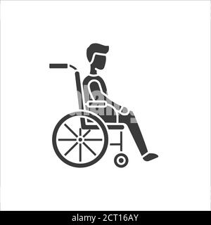 Icône noire de glyphe d'incapacité. Homme en fauteuil roulant manuel. Personnes handicapées ou atteintes de troubles physiques Affichez pour une page Web, une application mobile, un bouton, un logo Illustration de Vecteur