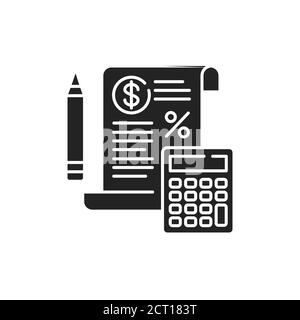 Icône en forme de glyphe noir du calcul du gouvernement fiscal. Rapport et États financiers. Comptabilité et comptabilité. Pour applications Web ou mobiles. Utilisateur UI UX Illustration de Vecteur